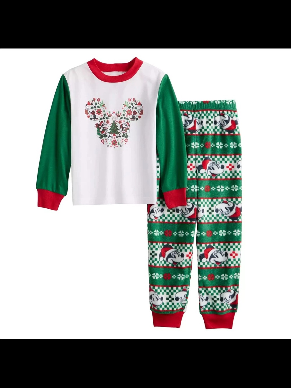 Holiday Mickey Mouse Green & White Kids Pajama Set - 8